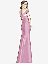 Rear View Thumbnail - Powder Pink Off-the-Shoulder Criss Cross Back Satin Dress