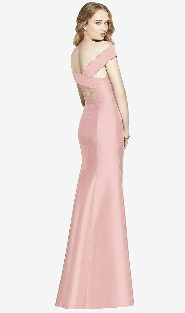 Back View - Rose Off-the-Shoulder Criss Cross Back Satin Dress