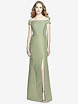 Front View Thumbnail - Sage Off-the-Shoulder Criss Cross Back Satin Dress