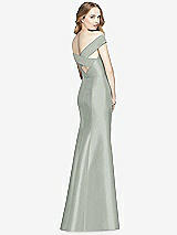 Rear View Thumbnail - Willow Green Off-the-Shoulder Criss Cross Back Satin Dress