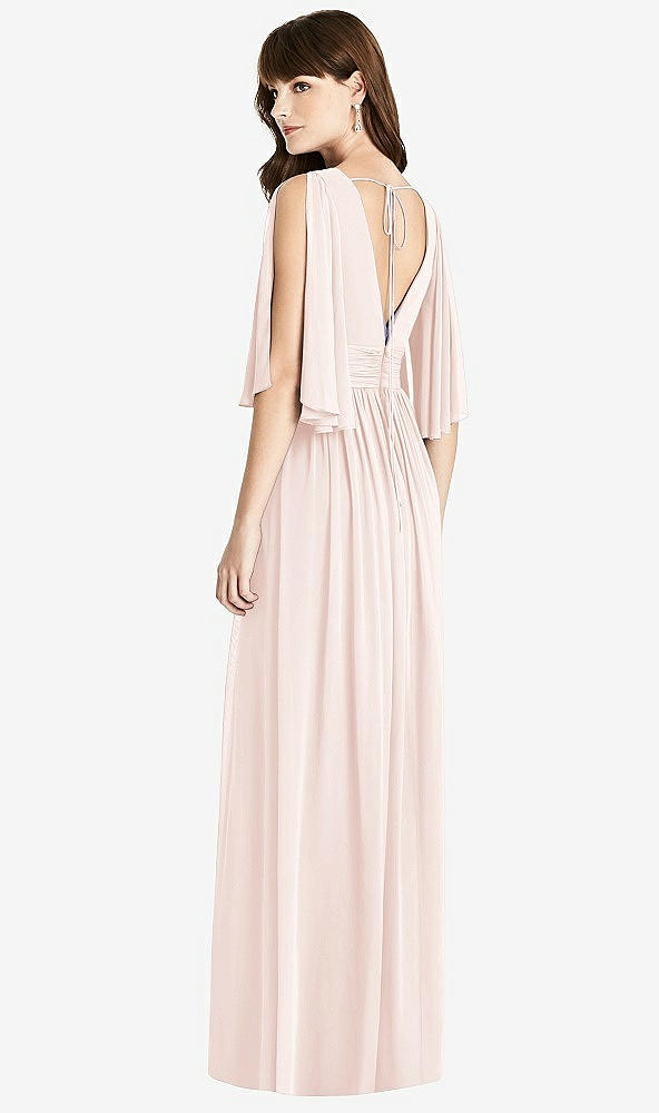 Back View - Blush Split Sleeve Backless Chiffon Maxi Dress