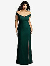 Front View Thumbnail - Evergreen Off-the-Shoulder Criss Cross Back Trumpet Gown