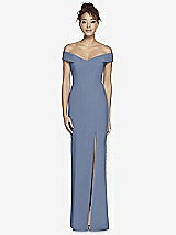 Alt View 2 Thumbnail - Larkspur Blue Off-the-Shoulder Criss Cross Back Trumpet Gown