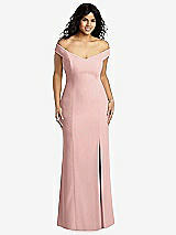 Front View Thumbnail - Rose Off-the-Shoulder Criss Cross Back Trumpet Gown