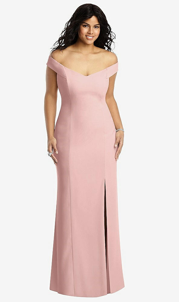 Front View - Rose Off-the-Shoulder Criss Cross Back Trumpet Gown