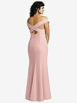 Rear View Thumbnail - Rose Off-the-Shoulder Criss Cross Back Trumpet Gown