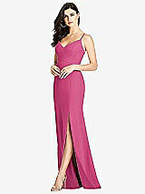 Front View Thumbnail - Tea Rose Seamed Bodice Crepe Trumpet Gown with Front Slit