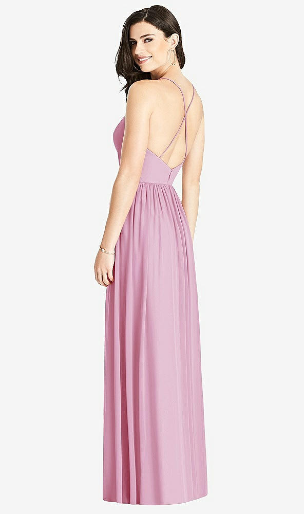 Back View - Powder Pink Criss Cross Strap Backless Maxi Dress