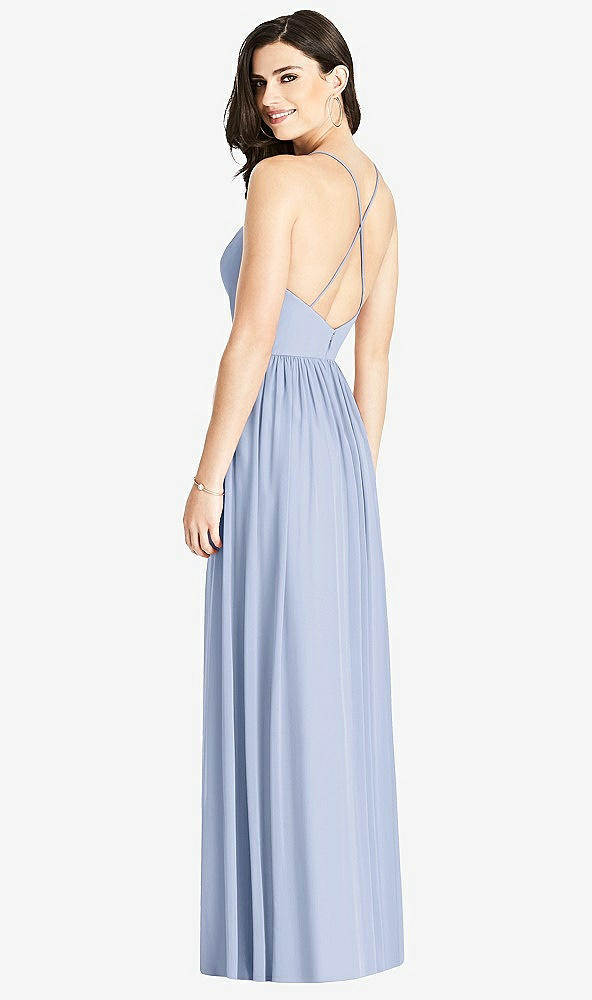 Back View - Sky Blue Criss Cross Strap Backless Maxi Dress