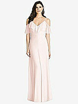 Front View Thumbnail - Blush Ruffled Cold-Shoulder Chiffon Maxi Dress