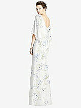 Rear View Thumbnail - Bleu Garden V-Back Trumpet Gown with Draped Cape Overlay