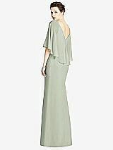 Rear View Thumbnail - Celadon V-Back Trumpet Gown with Draped Cape Overlay