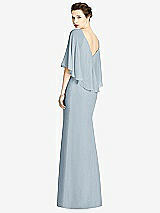 Rear View Thumbnail - Mist V-Back Trumpet Gown with Draped Cape Overlay