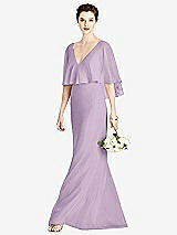 Front View Thumbnail - Pale Purple V-Back Trumpet Gown with Draped Cape Overlay