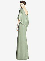 Rear View Thumbnail - Sage V-Back Trumpet Gown with Draped Cape Overlay