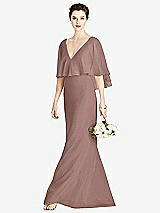 Front View Thumbnail - Sienna V-Back Trumpet Gown with Draped Cape Overlay