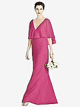 Front View Thumbnail - Tea Rose V-Back Trumpet Gown with Draped Cape Overlay