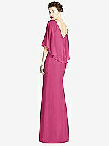 Rear View Thumbnail - Tea Rose V-Back Trumpet Gown with Draped Cape Overlay