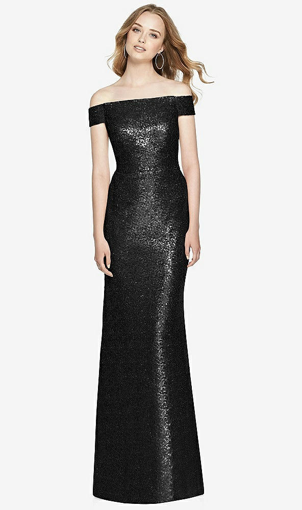 Front View - Black Mermaid Maxi Sequin Cap Sleeve Dress