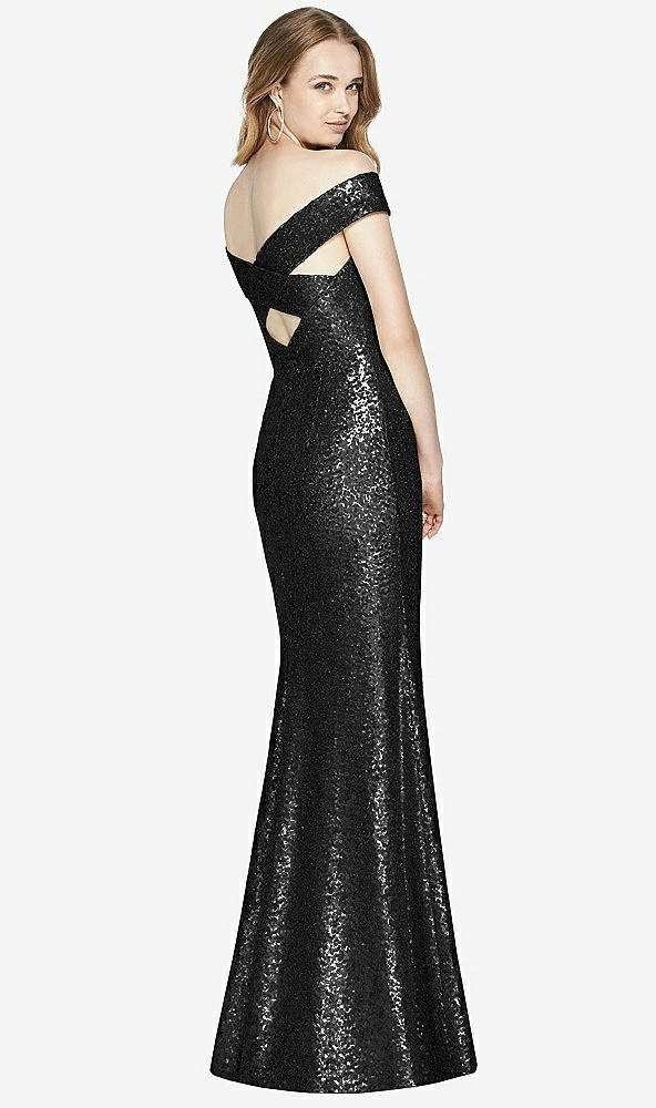 Back View - Black Mermaid Maxi Sequin Cap Sleeve Dress