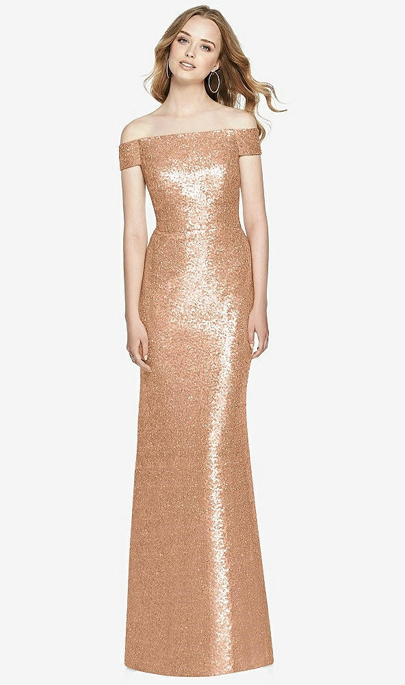 Front View - Copper Rose Mermaid Maxi Sequin Cap Sleeve Dress