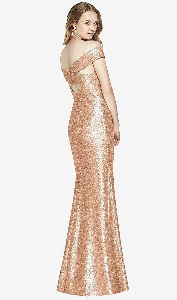 Back View - Copper Rose Mermaid Maxi Sequin Cap Sleeve Dress