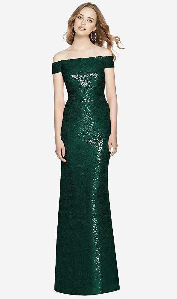 Front View - Hunter Green Mermaid Maxi Sequin Cap Sleeve Dress