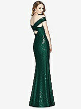 Rear View Thumbnail - Hunter Green Mermaid Maxi Sequin Cap Sleeve Dress