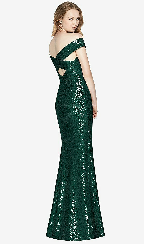 Back View - Hunter Green Mermaid Maxi Sequin Cap Sleeve Dress