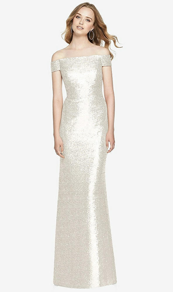 Front View - Ivory Mermaid Maxi Sequin Cap Sleeve Dress