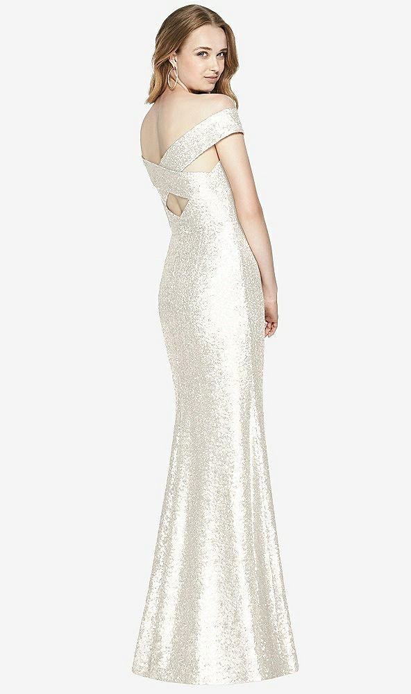 Back View - Ivory Mermaid Maxi Sequin Cap Sleeve Dress