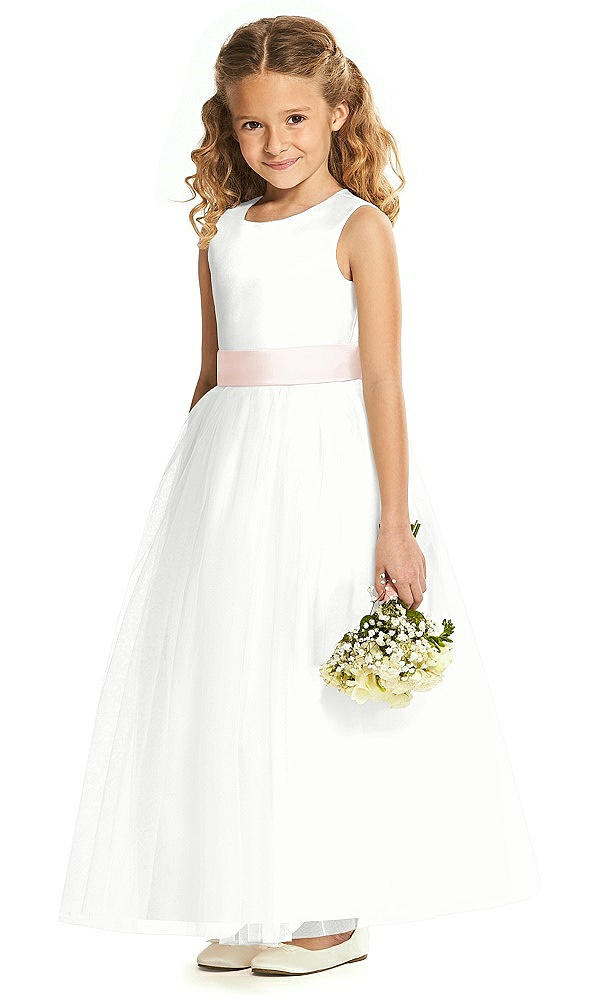 Front View - White & Blush Flower Girl Dress FL4060