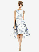 Alt View 1 Thumbnail - Cottage Rose Larkspur Bateau Neck High Low Floral Satin Cocktail Dress