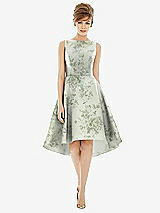 Alt View 1 Thumbnail - Sage Cottage Rose Bateau Neck High Low Floral Satin Cocktail Dress