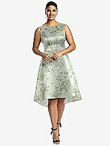 Front View Thumbnail - Sage Cottage Rose Bateau Neck High Low Floral Satin Cocktail Dress