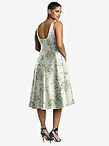 Rear View Thumbnail - Sage Cottage Rose Bateau Neck High Low Floral Satin Cocktail Dress