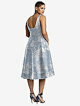 Rear View Thumbnail - Porcelain Blue Seraphina Floral Bateau Neck High Low Floral Satin Cocktail Dress