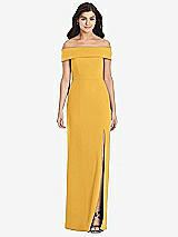 Front View Thumbnail - NYC Yellow Cuffed Off-the-Shoulder Trumpet Gown