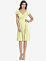 Front View Thumbnail - Butter Yellow Midi Natural Waist Ruffled VNeck Dress