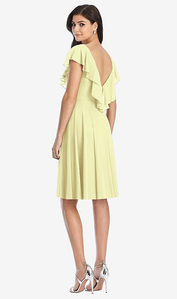 Back View - Butter Yellow Midi Natural Waist Ruffled VNeck Dress