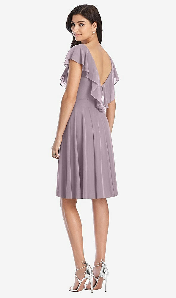 Back View - Lilac Dusk Midi Natural Waist Ruffled VNeck Dress