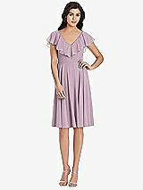 Front View Thumbnail - Suede Rose Midi Natural Waist Ruffled VNeck Dress