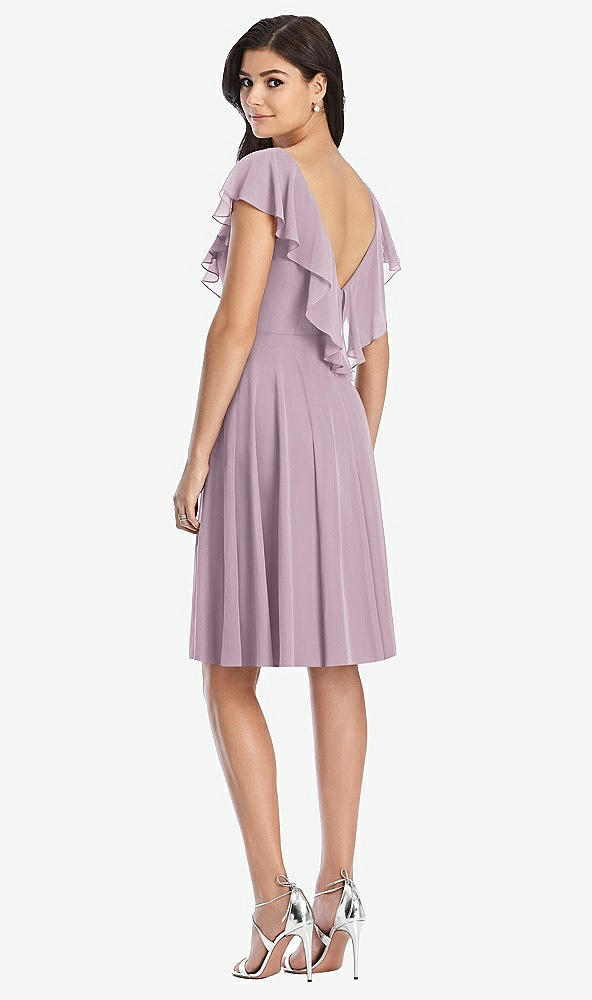 Back View - Suede Rose Midi Natural Waist Ruffled VNeck Dress