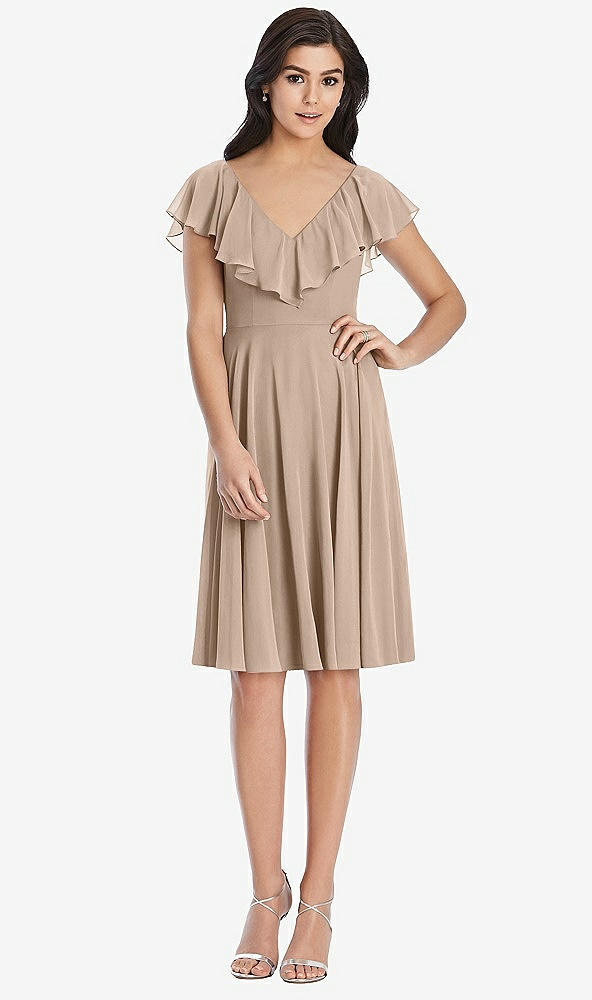 Front View - Topaz Midi Natural Waist Ruffled VNeck Dress