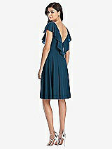 Rear View Thumbnail - Atlantic Blue Midi Natural Waist Ruffled VNeck Dress