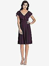 Front View Thumbnail - Aubergine Midi Natural Waist Ruffled VNeck Dress