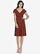 Front View Thumbnail - Auburn Moon Midi Natural Waist Ruffled VNeck Dress