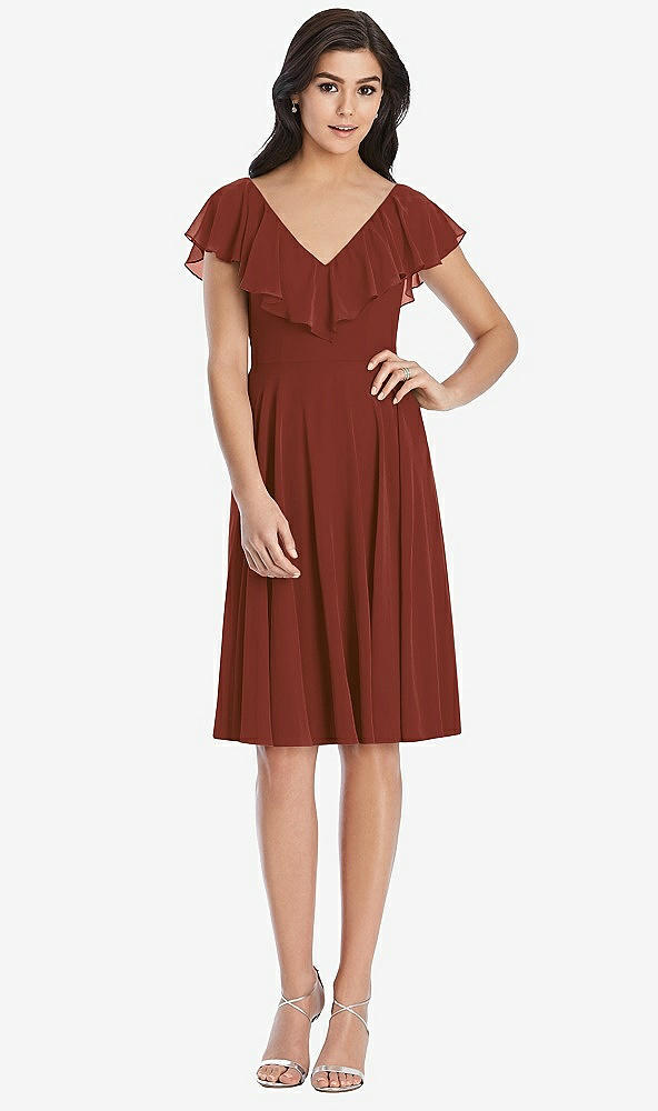 Front View - Auburn Moon Midi Natural Waist Ruffled VNeck Dress