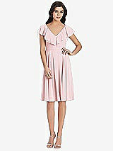 Front View Thumbnail - Ballet Pink Midi Natural Waist Ruffled VNeck Dress