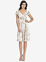 Front View Thumbnail - Blush Garden Midi Natural Waist Ruffled VNeck Dress